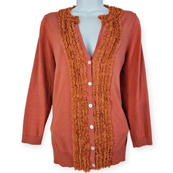 Talbots Sweaters - NWOT Talbots orange ruffled silk cotton cardigan sweater Womens Medium